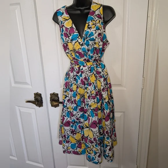 Cotton Floral Sleeveless Dress - Multicolor by Jones Studio Size 10 - Picture 2 of 12